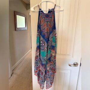 MSK Blue & Teal Paisley Midi Dress with Spaghetti Straps